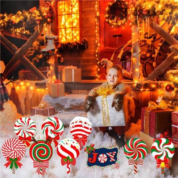 30 Pcs Christmas Candy Yard Signs with 60 Stakes 18 Shapes Colorful Candy Lawn - Picture 7 of 8